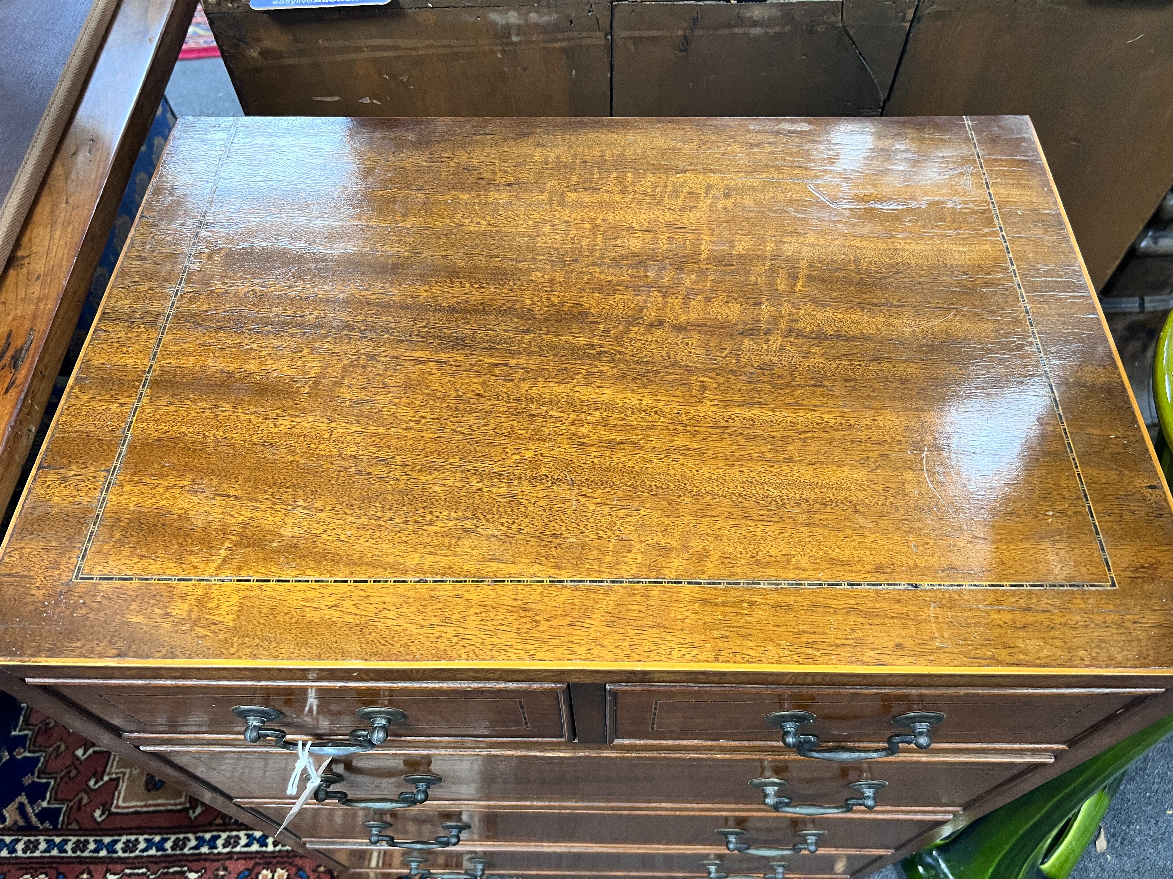 An Edwardian style mahogany five drawer chest, width 57cm *Please note the sale commences at 9am.